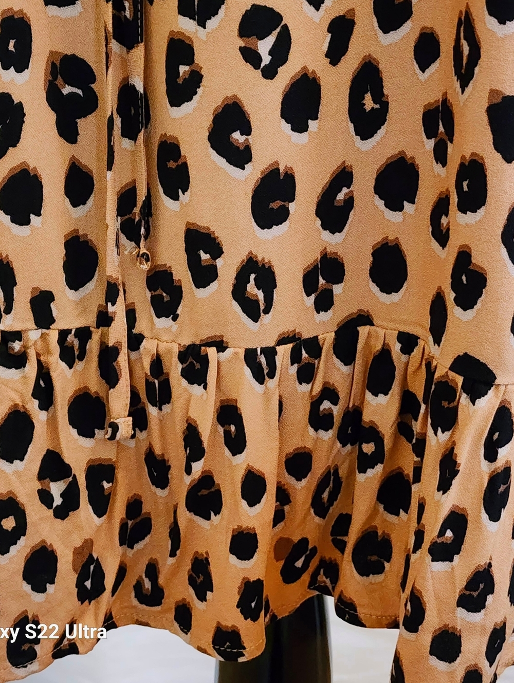 A New Day leopard print dress long sleeve tie waist tan/black elastic cuffs nwt - Picture 8 of 16